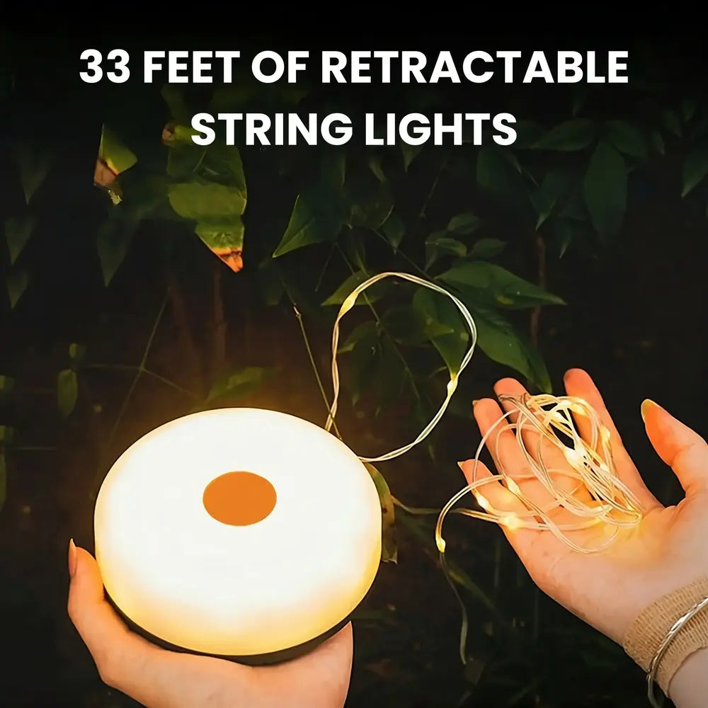Camp Lamp™💡 10 méteres, kihúzható fényfüzér 🔋 8 órás akkumulátor-üzemidő 🌈 Több színbeállítás ⚙️ Másodpercek alatt beállítható