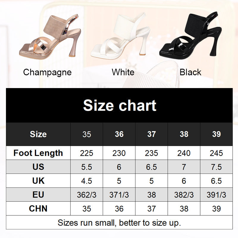 🙋♀️Szögletes orrú magassarkú szandál elasztikus bokapánttal👡