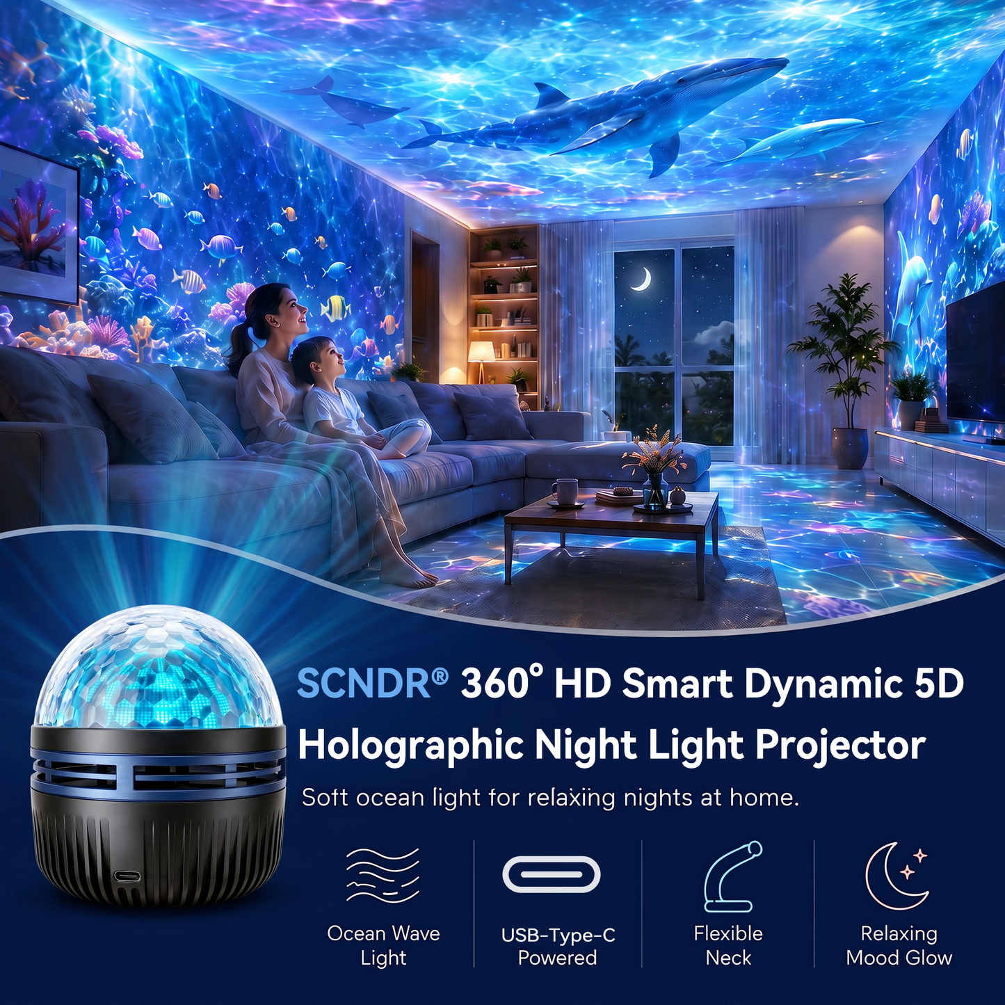 🦖🎁360°-os intelligens holografikus csillagos égbolt projektor (HD intelligens dinamikus 5D)