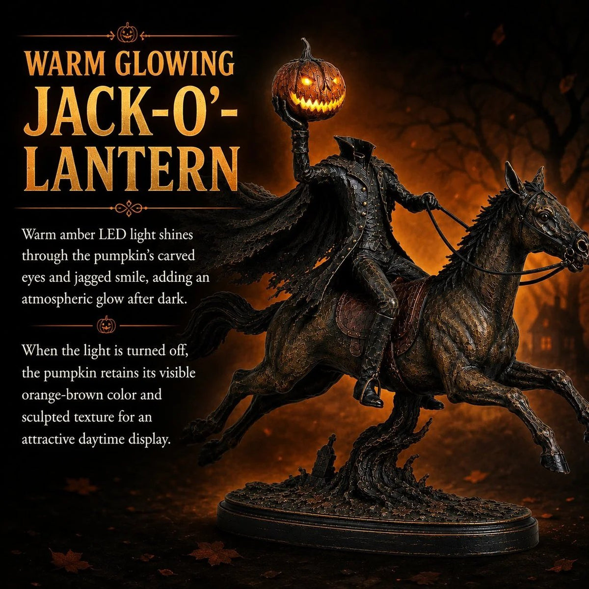 Éjféli Üldözés Fej Nélküli Lovas LED Figura – Halloween Dekoráció