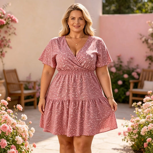 Női lezser pöttyös ruha V-nyakkal