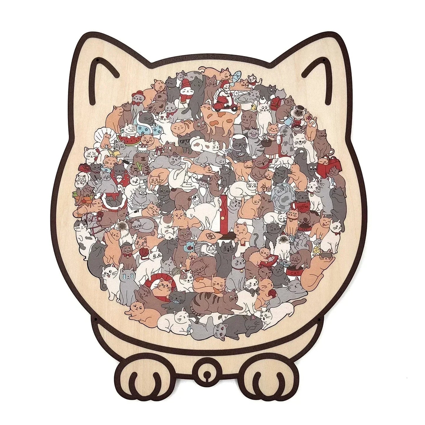 🎅🎄Fából készült macska alakú kirakó, 135 darabos, Morandi színekben🐱🎁