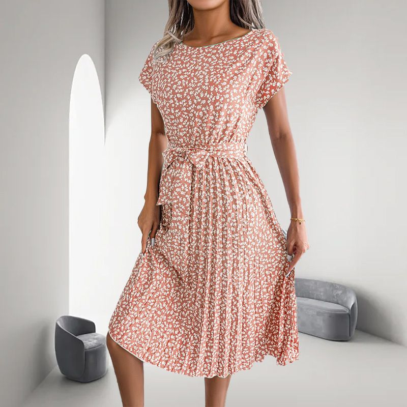 🎁2025-ös nyári kiárusítás🎁 Virágos, rövid ujjú, hajtogatott női ruha👗 (6 színben, zsebekkel)