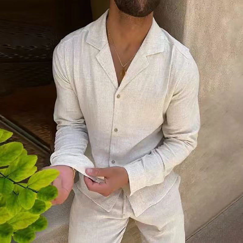 🌴Férfi minimalista pamutvászon kétrészes lezser szett