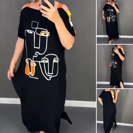 🍂Divatos női rövid ujjú ruha mintával