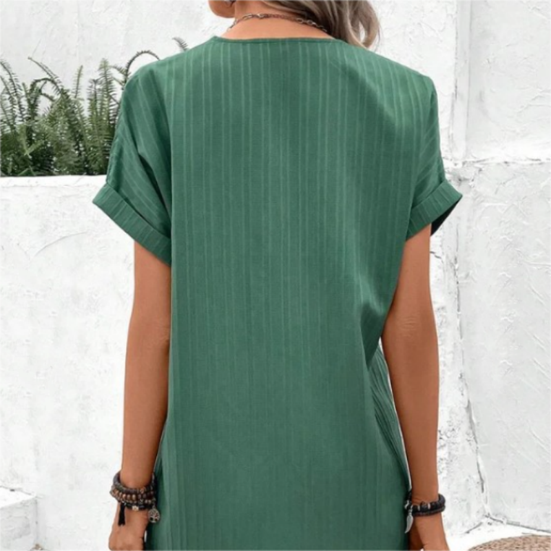 【M-3XL】🍃Egyszínű pamut és lenvászon keverék ruha gombokkal