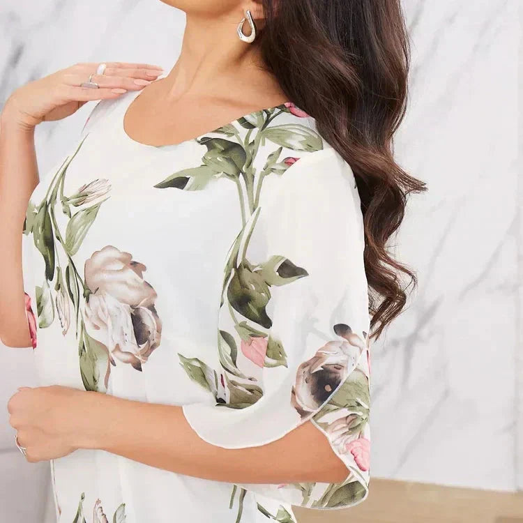 FORRÓ 50% 👗 Pirosas, Sziromszirmos, Világos Sifon Ruha