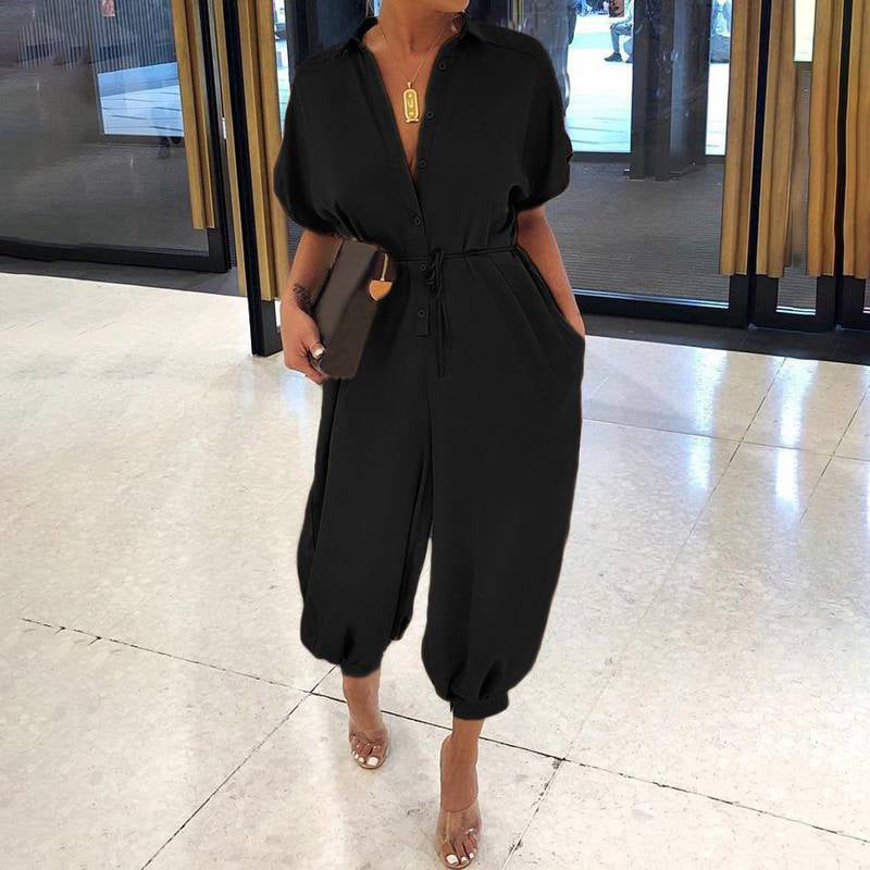 💜✨Női gomb alkalmi laza laza rövid ujjú jumpsuit