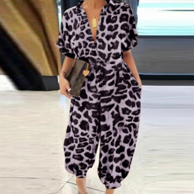 💜✨Női gomb alkalmi laza laza rövid ujjú jumpsuit