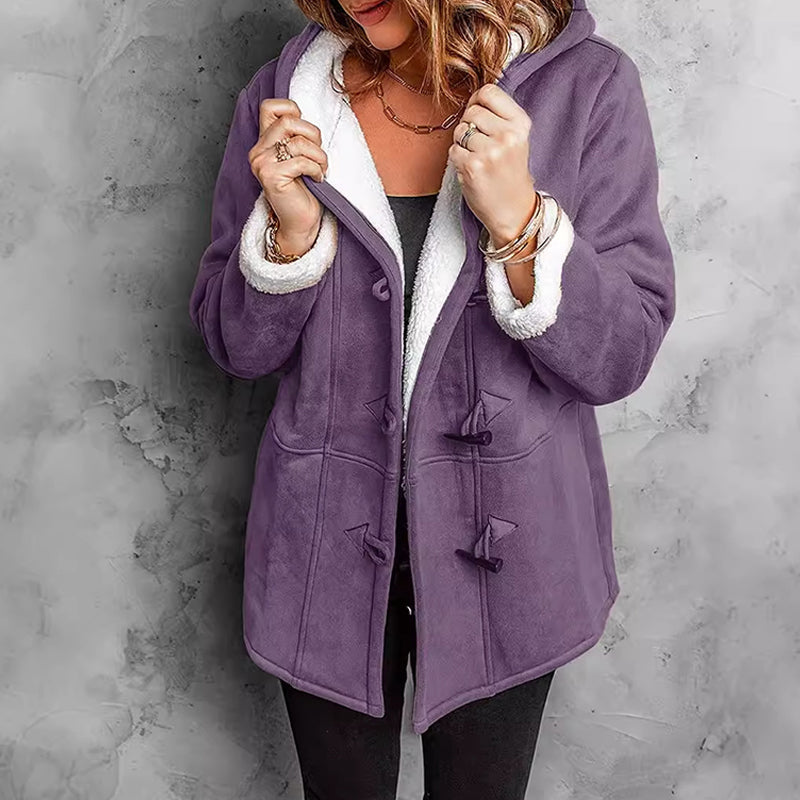 ❄️ Nők Kapucnis Suede Kabát Plüss Béleléssel 🧥💕
