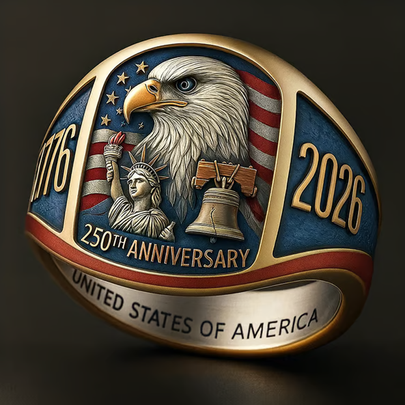 🎖️250. évforduló 1776–2026 Emlék sas gyűrű🦅