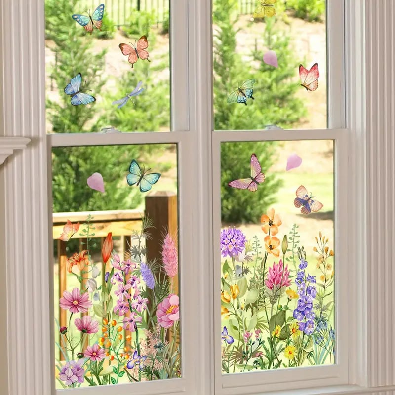 💎 Színes ablakmatrica virágcsokor motívummal - levehető, kétoldalas és méretre vágható 🏡