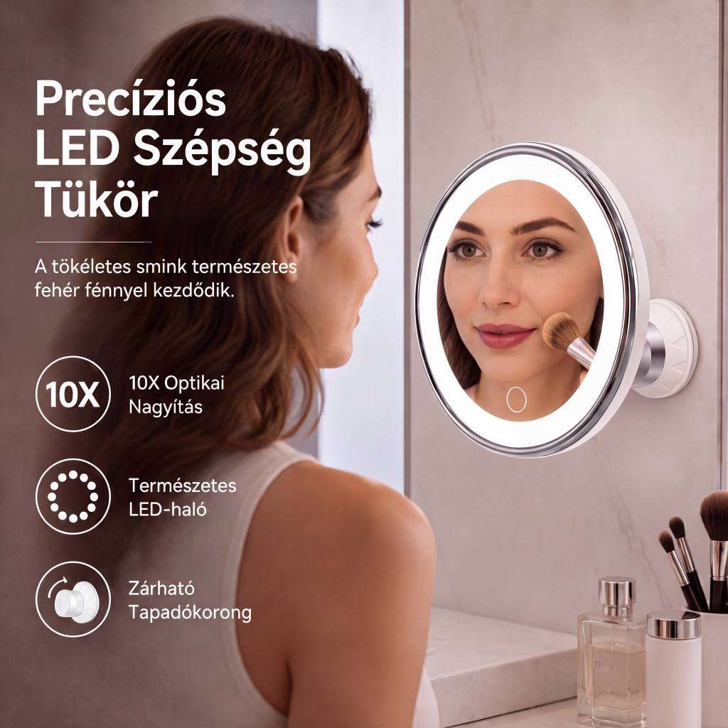 💄Időkorlátos 50% kedvezmény! 💡 10-szeres nagyítású sminktükör LED-fénnyel és tapadókoronggal